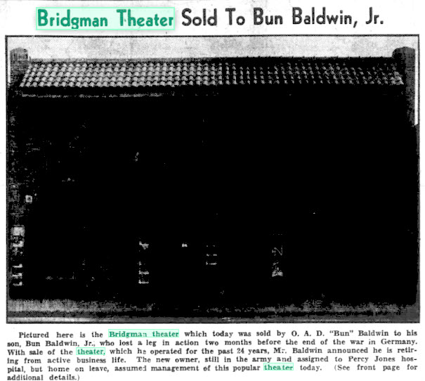 Bridgman Theatre - 22 May 1946 (newer photo)